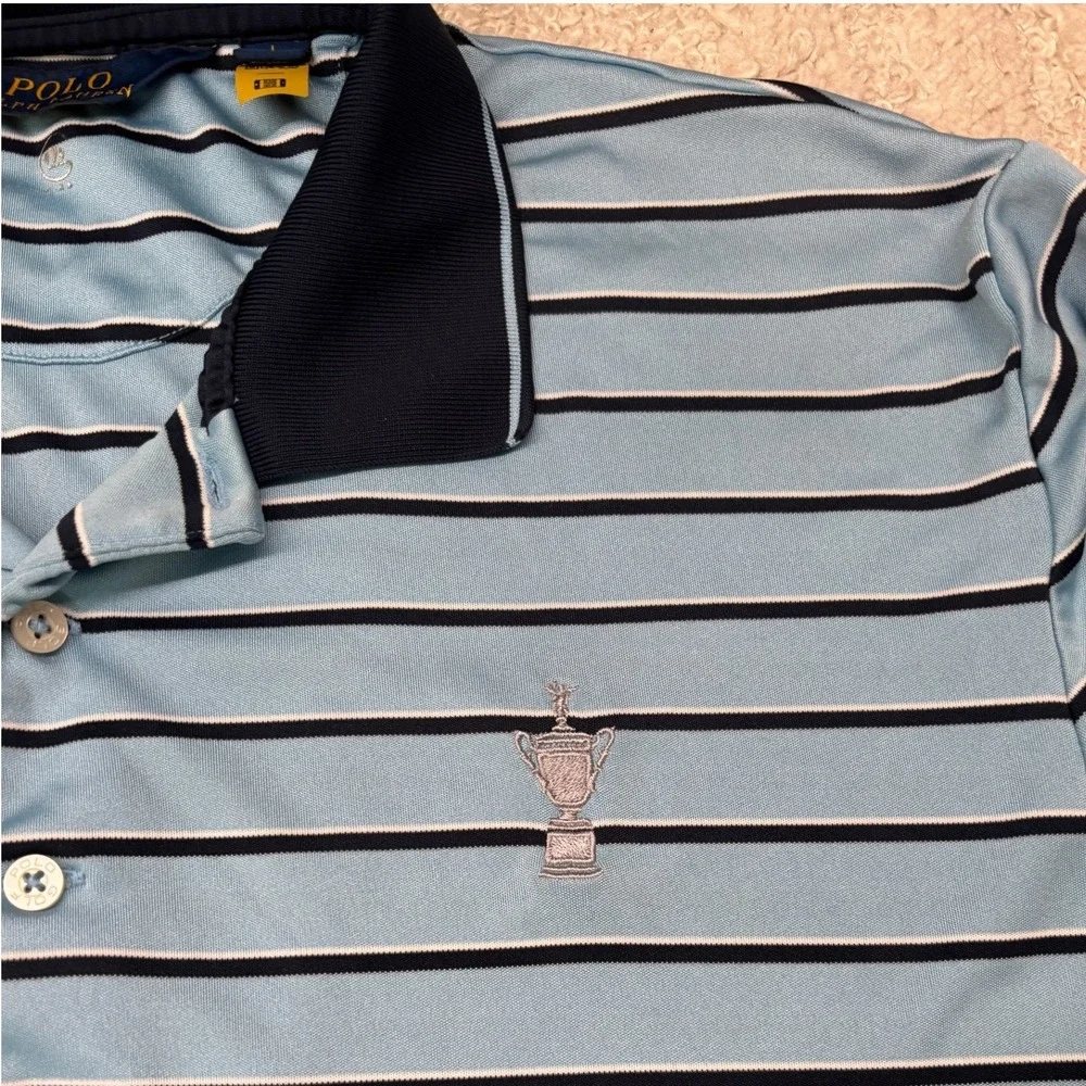 Polo Ralph Lauren‎ Golf Shirt Mens Large Blue Striped 121st US Open Torrey Pines
